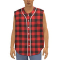 Hot Red Buffalo Plaid Print Sleeveless Baseball Jersey