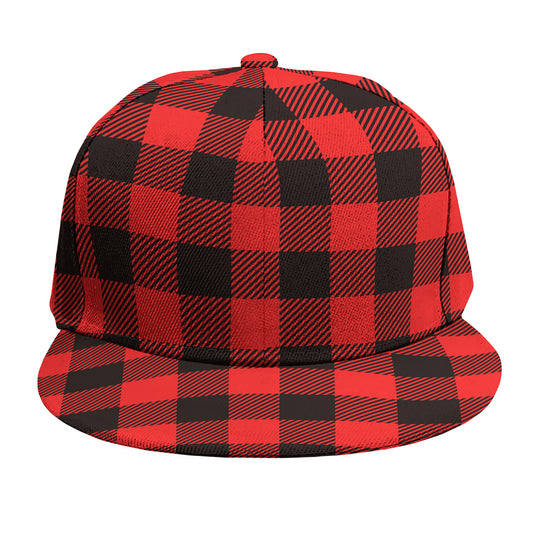 Hot Red Buffalo Plaid Print Snapback Cap