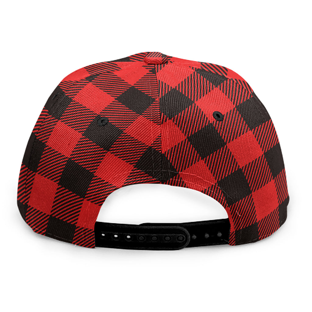 Hot Red Buffalo Plaid Print Snapback Cap