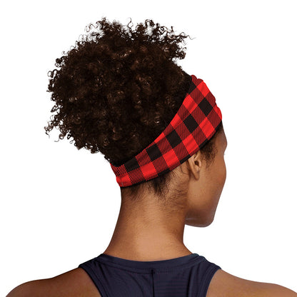 Hot Red Buffalo Plaid Print Sports Headband