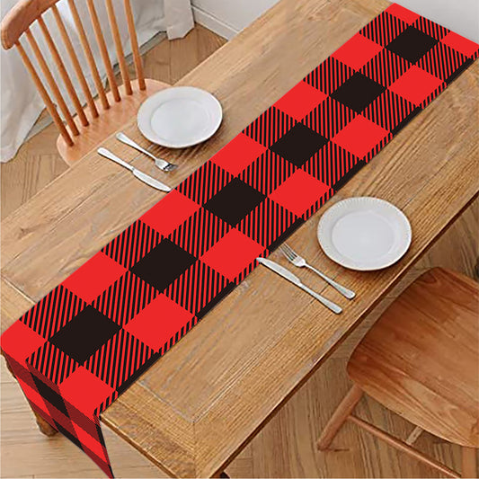 Hot Red Buffalo Plaid Print Table Runner