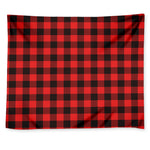 Hot Red Buffalo Plaid Print Tapestry