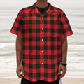 Hot Red Buffalo Plaid Print Textured Short Sleeve Shirt