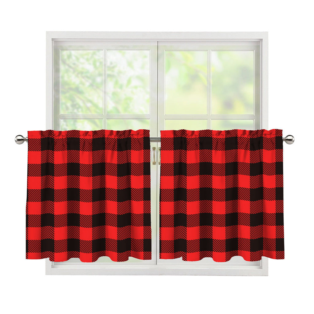 Hot Red Buffalo Plaid Print Tier Curtains