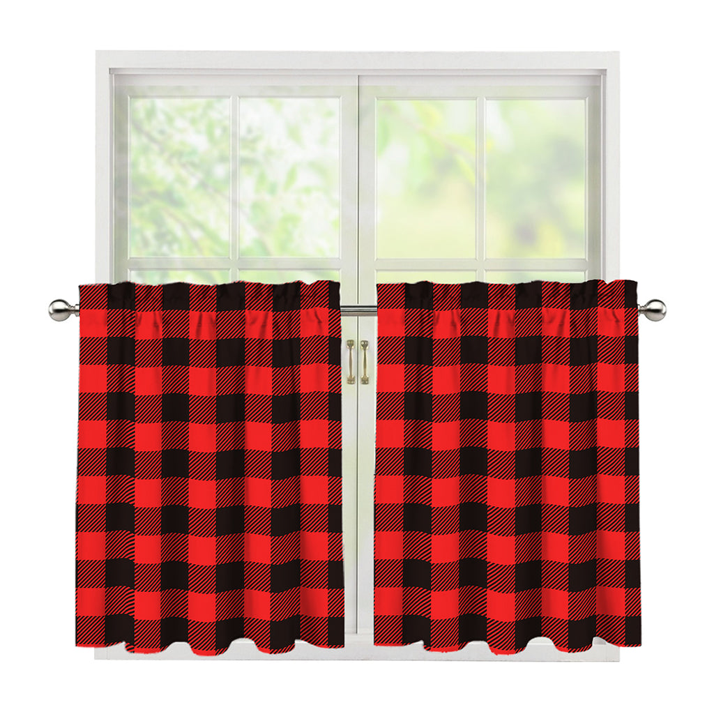 Hot Red Buffalo Plaid Print Tier Curtains
