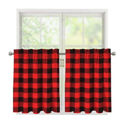 Hot Red Buffalo Plaid Print Tier Curtains
