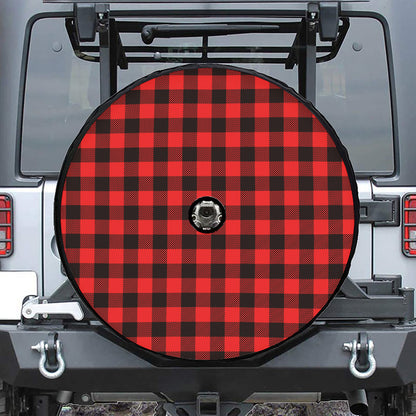 Hot Red Buffalo Plaid Print Tire Cover With Camera Hole