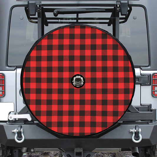 Hot Red Buffalo Plaid Print Tire Cover With Camera Hole