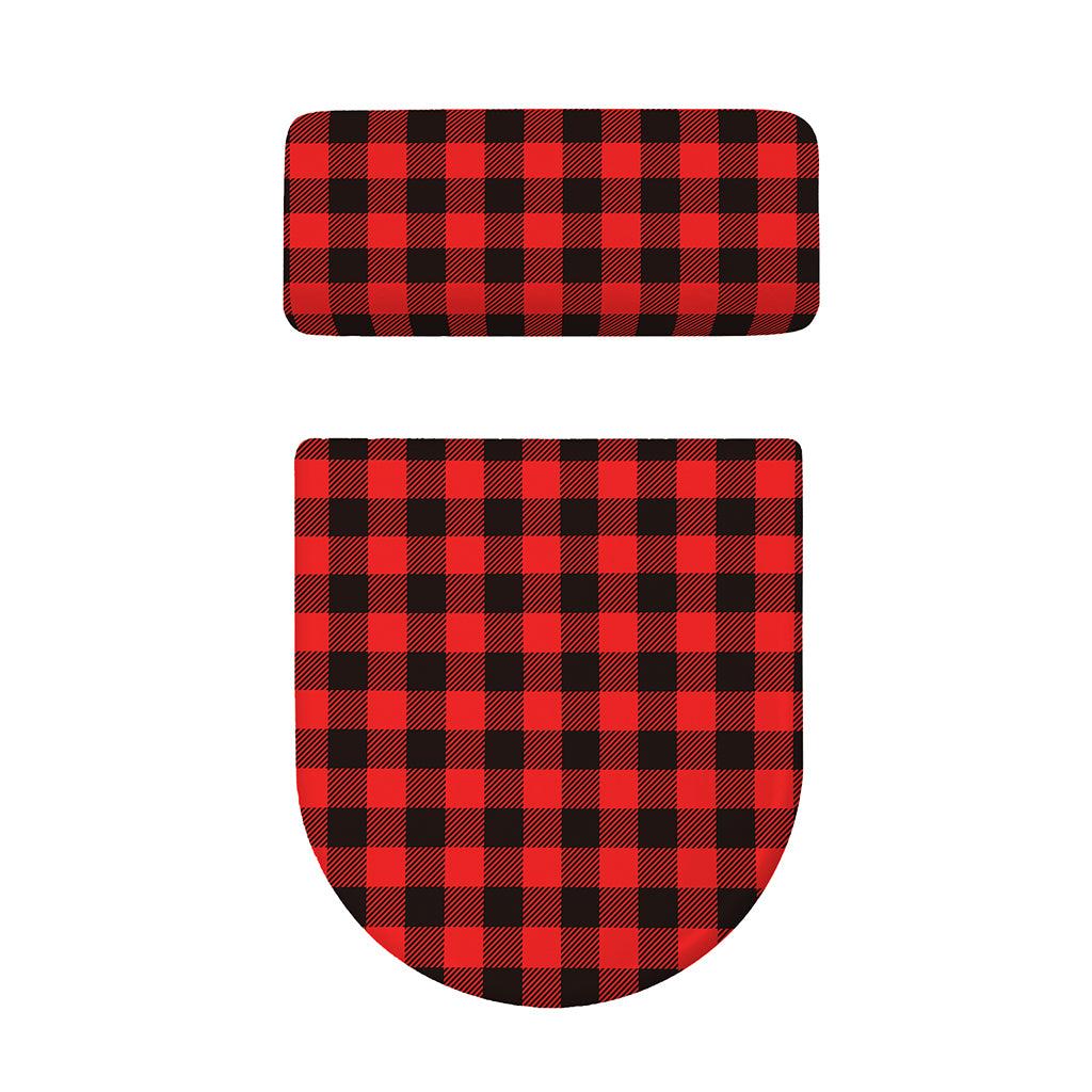 Hot Red Buffalo Plaid Print Toilet Lid And Tank Cover Set