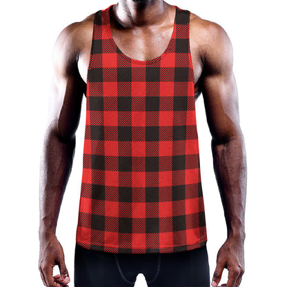 Hot Red Buffalo Plaid Print Training Tank Top