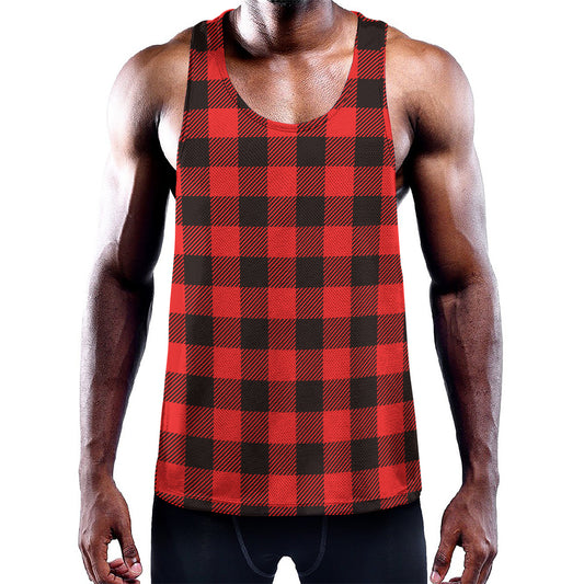Hot Red Buffalo Plaid Print Training Tank Top