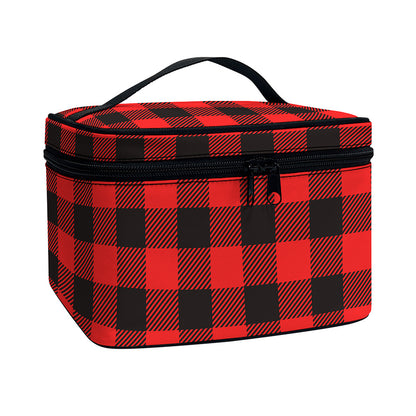 Hot Red Buffalo Plaid Print Travel Makeup Bag
