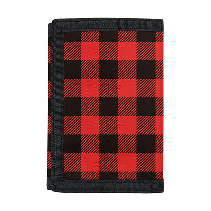 Hot Red Buffalo Plaid Print Trifold Wallet