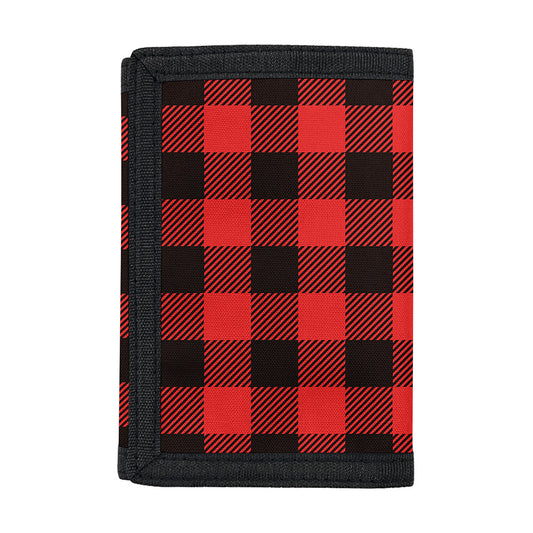 Hot Red Buffalo Plaid Print Trifold Wallet