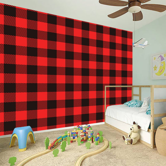 Hot Red Buffalo Plaid Print Wall Sticker
