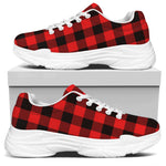 Hot Red Buffalo Plaid Print White Chunky Shoes