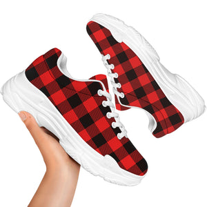 Hot Red Buffalo Plaid Print White Chunky Shoes