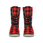 Hot Red Buffalo Plaid Print Winter Boots