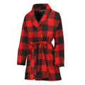 Hot Red Buffalo Plaid Print Women's Bathrobe