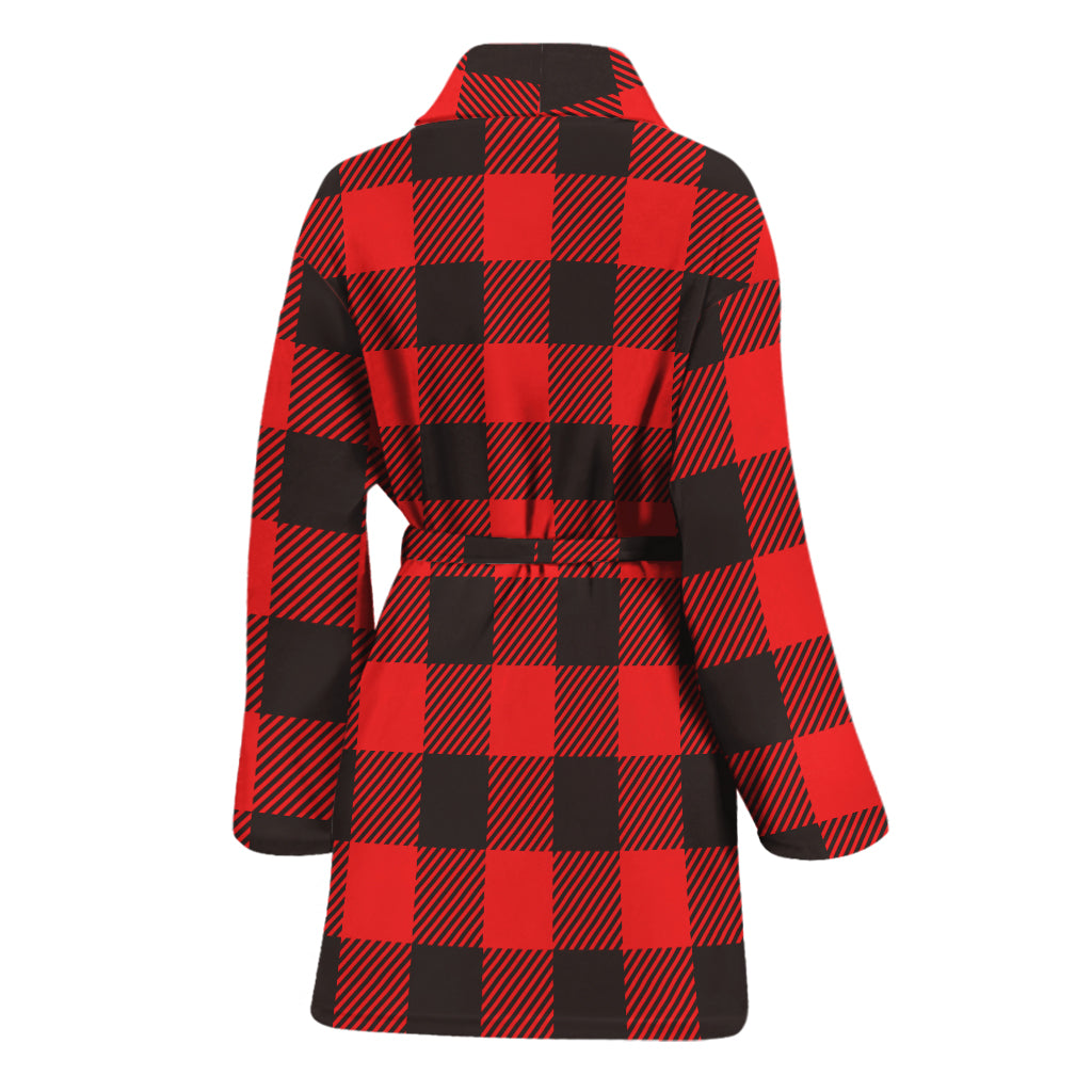 Hot Red Buffalo Plaid Print Women's Bathrobe