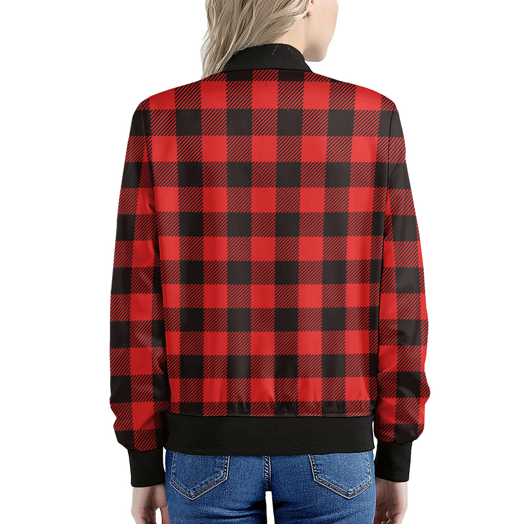 Hot Red Buffalo Plaid Print Women's Bomber Jacket