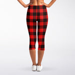 Hot Red Buffalo Plaid Print Women's Capri Leggings