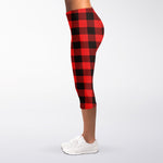 Hot Red Buffalo Plaid Print Women's Capri Leggings