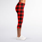 Hot Red Buffalo Plaid Print Women's Capri Leggings