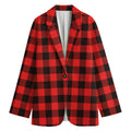 Hot Red Buffalo Plaid Print Women's Cotton Blazer