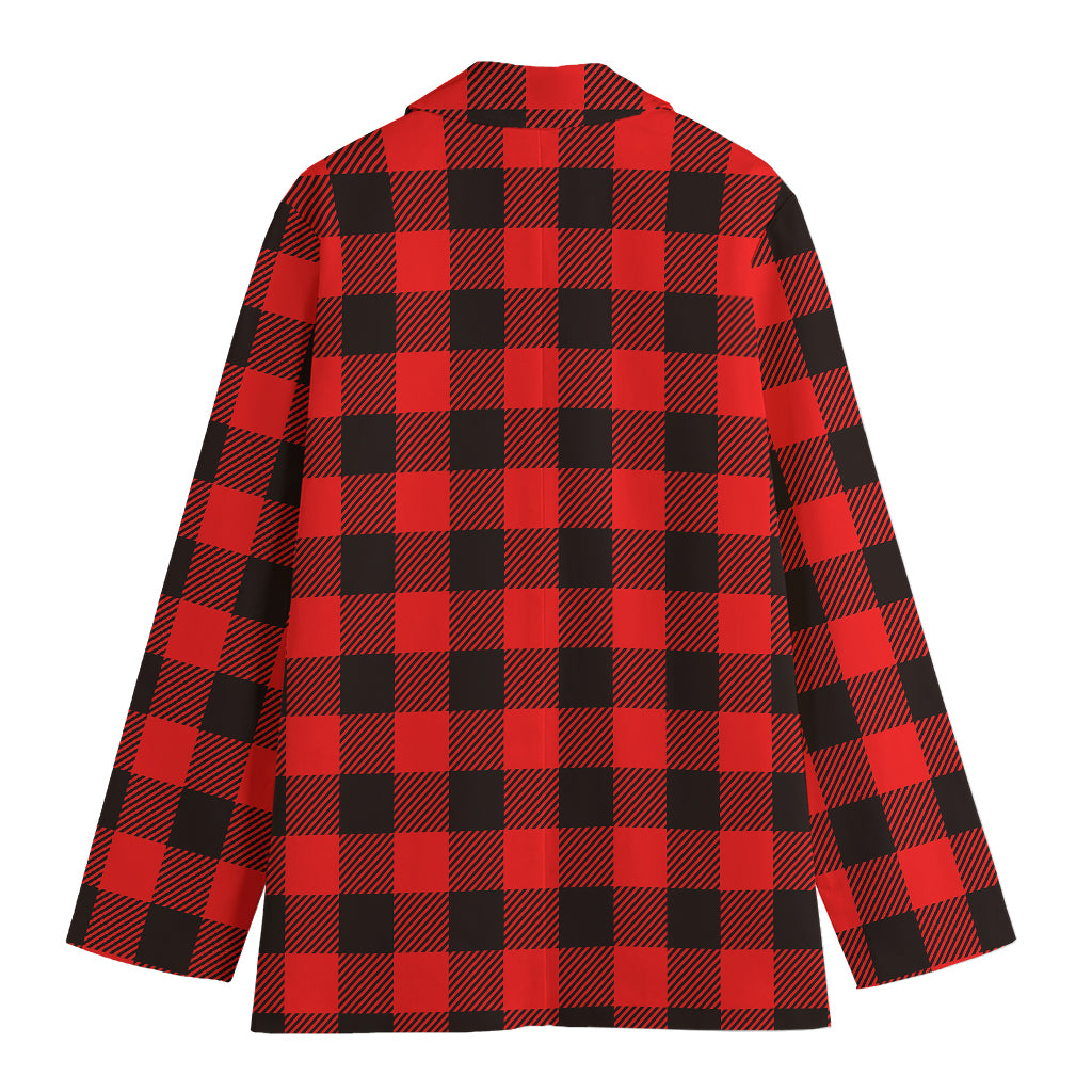 Hot Red Buffalo Plaid Print Women's Cotton Blazer