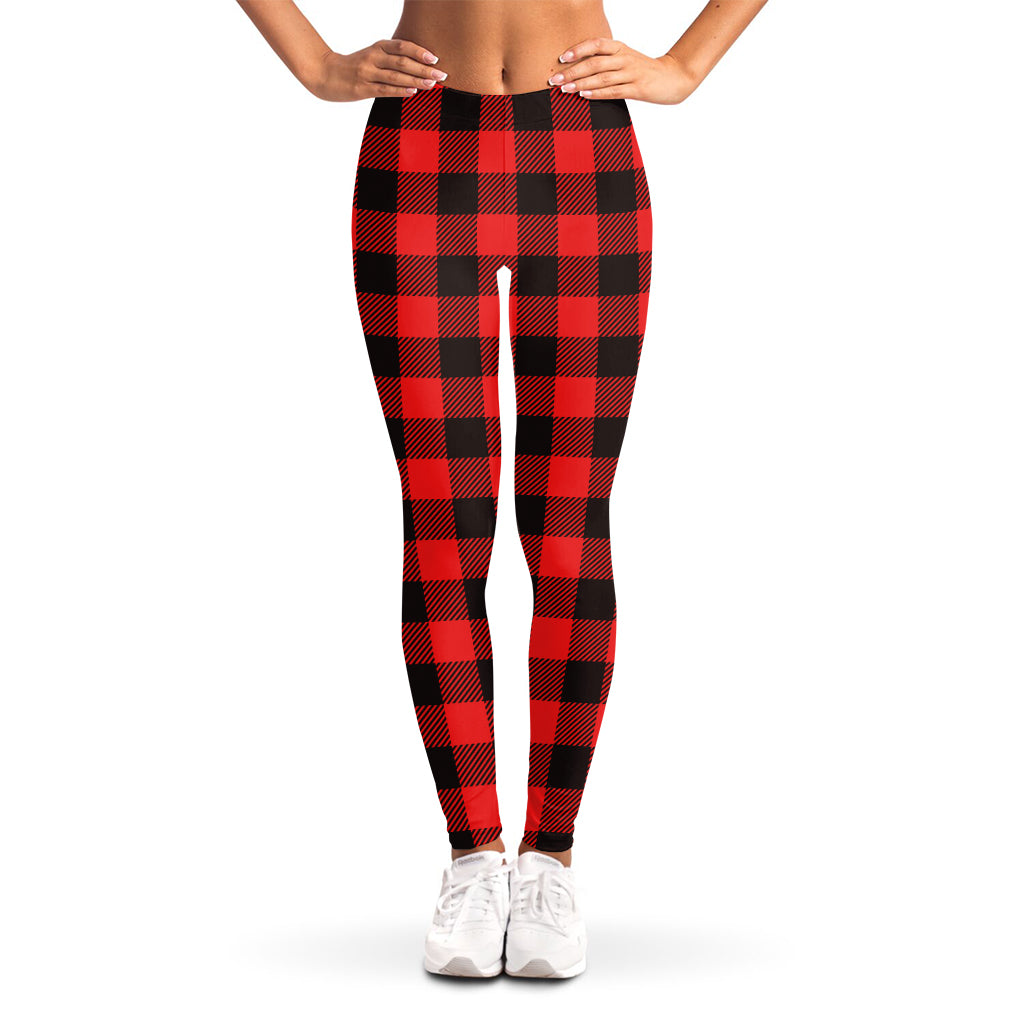 Hot Red Buffalo Plaid Print Women's Leggings