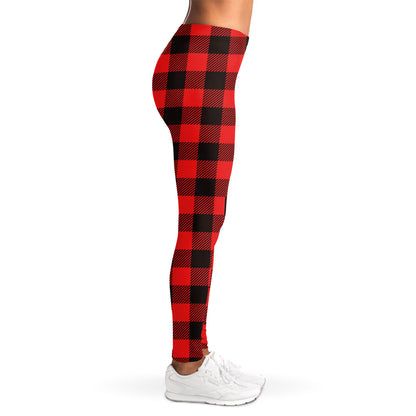 Hot Red Buffalo Plaid Print Women's Leggings