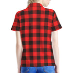 Hot Red Buffalo Plaid Print Women's Polo Shirt