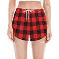 Hot Red Buffalo Plaid Print Women's Split Running Shorts