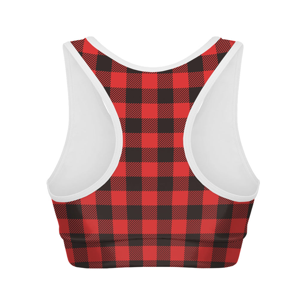 Hot Red Buffalo Plaid Print Women's Sports Bra