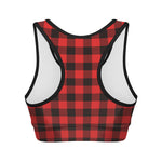 Hot Red Buffalo Plaid Print Women's Sports Bra