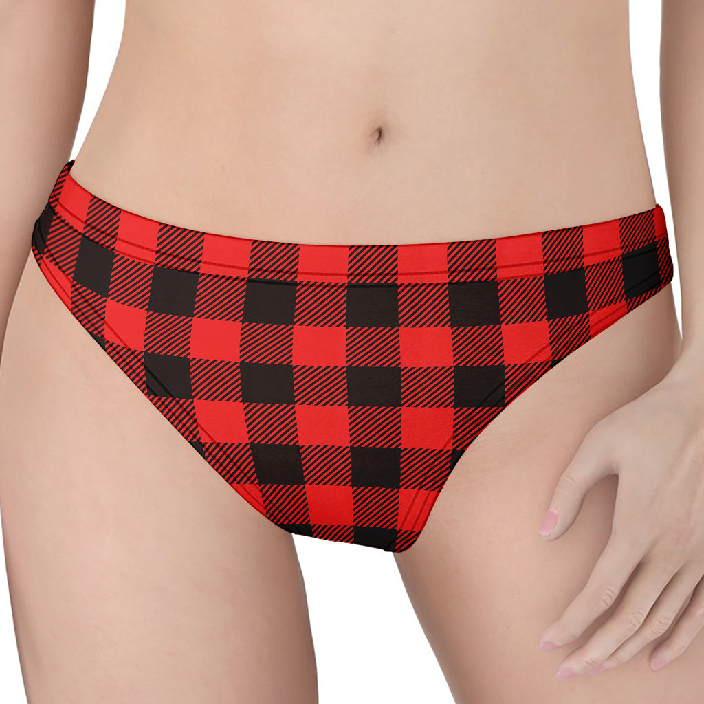 Hot Red Buffalo Plaid Print Women's Thong