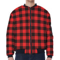Hot Red Buffalo Plaid Print Zip Sleeve Bomber Jacket