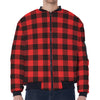 Hot Red Buffalo Plaid Print Zip Sleeve Bomber Jacket