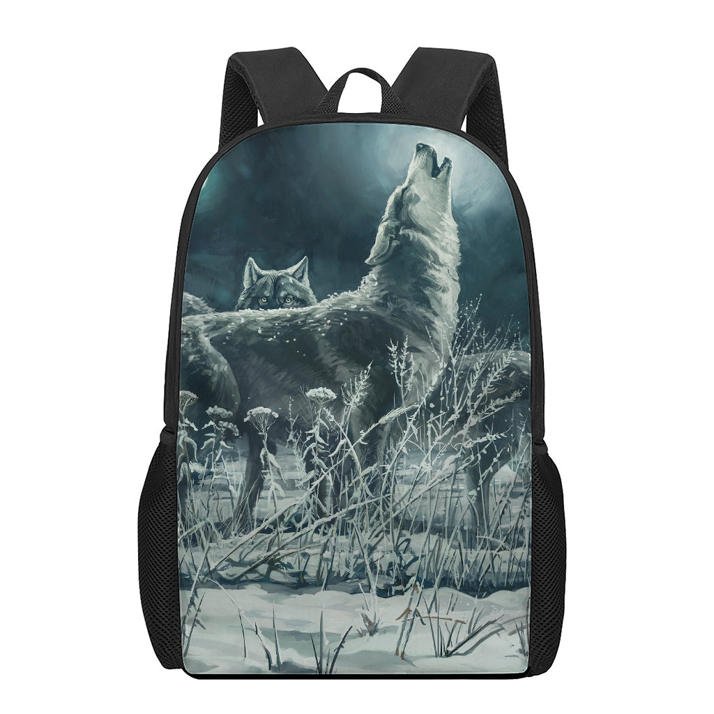 Howling Snowy Wolf Painting Print 17 Inch Backpack