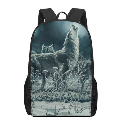 Howling Snowy Wolf Painting Print 17 Inch Backpack