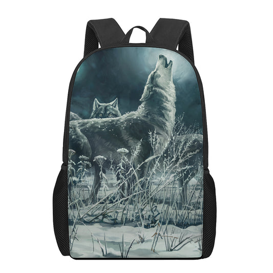 Howling Snowy Wolf Painting Print 17 Inch Backpack
