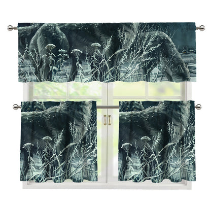 Howling Snowy Wolf Painting Print 3 Piece Kitchen Curtains