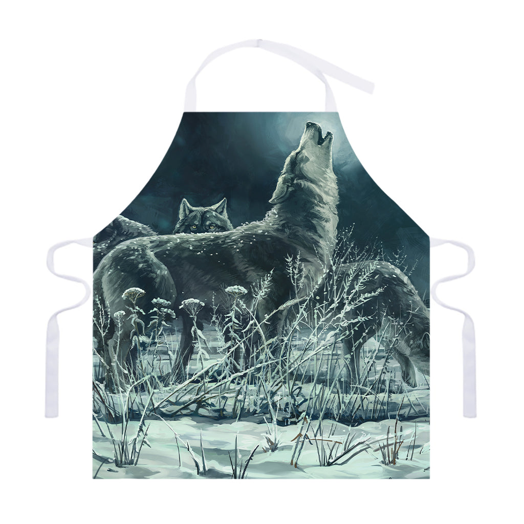 Howling Snowy Wolf Painting Print Adjustable Apron