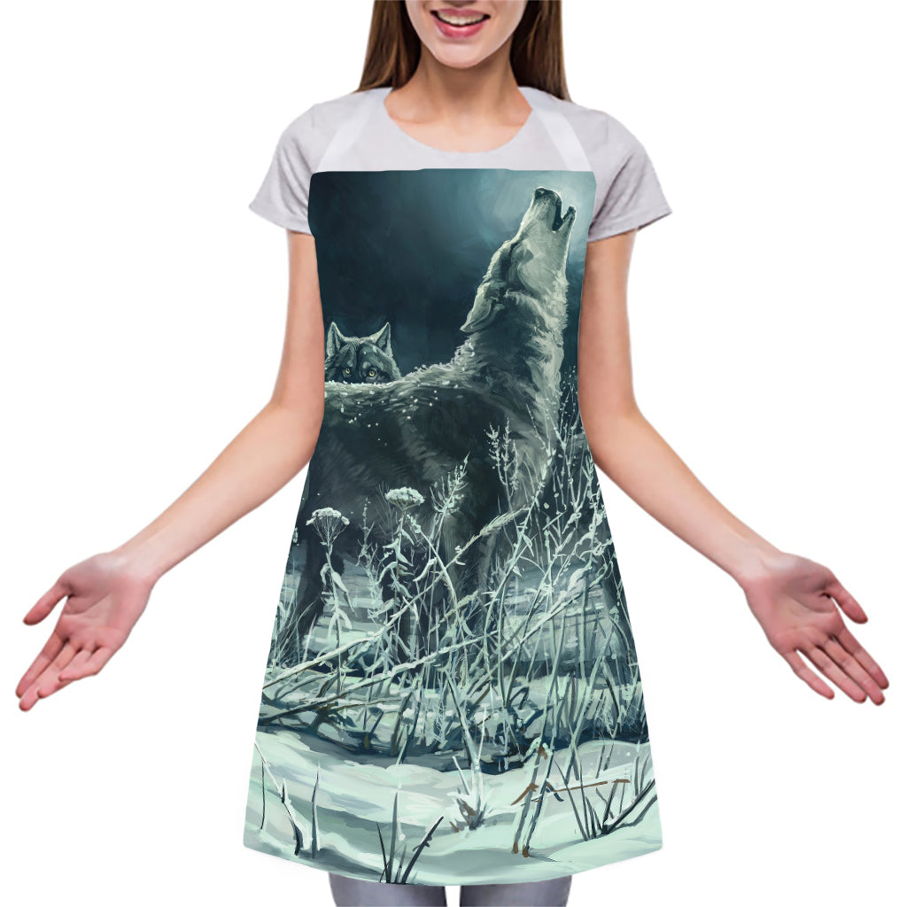 Howling Snowy Wolf Painting Print Adjustable Apron