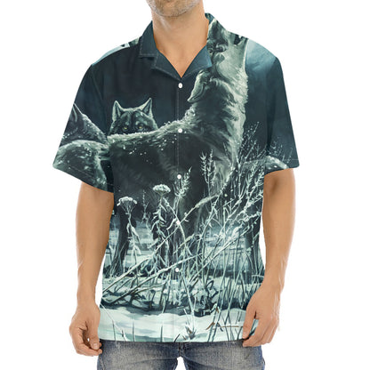 Howling Snowy Wolf Painting Print Aloha Shirt