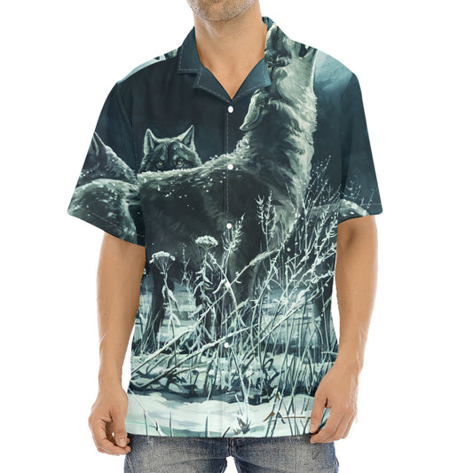 Howling Snowy Wolf Painting Print Aloha Shirt