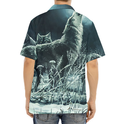 Howling Snowy Wolf Painting Print Aloha Shirt