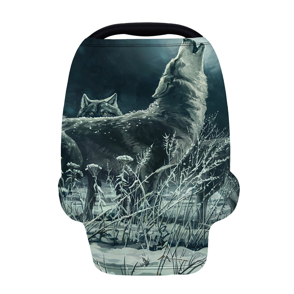 Howling Snowy Wolf Painting Print Baby Seat Cover