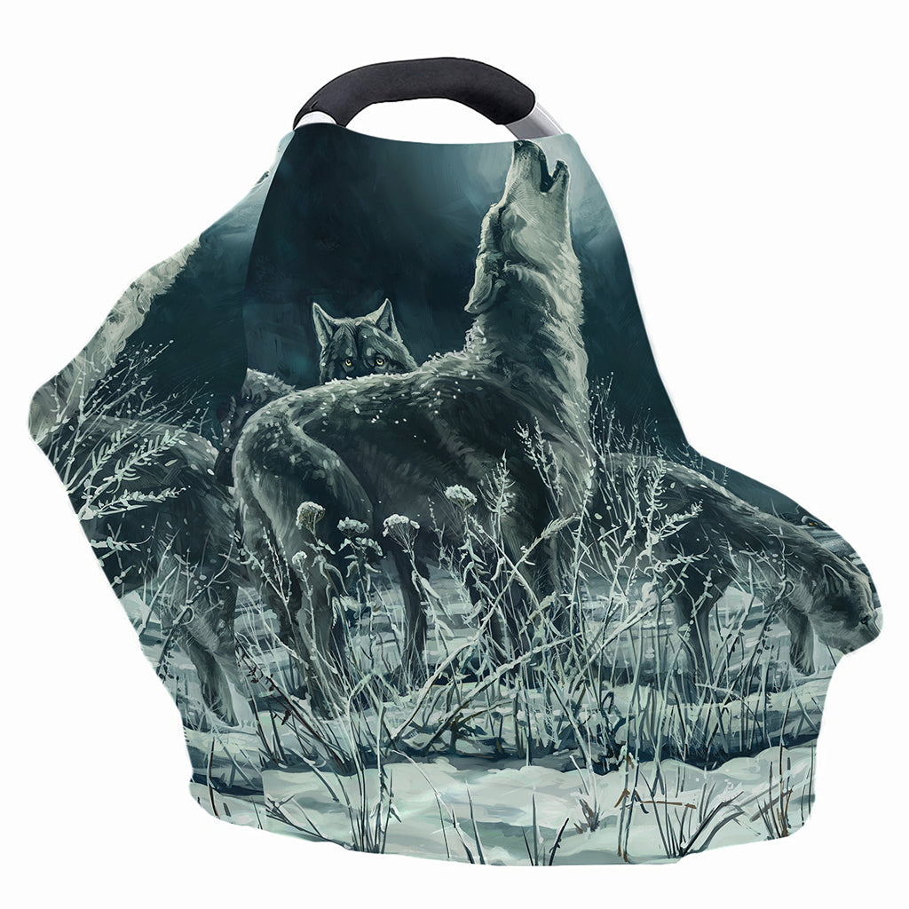 Howling Snowy Wolf Painting Print Baby Seat Cover